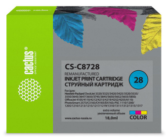 Картридж струйный Cactus CS-C8728 №28 многоцветный (18мл) для HP DJ 3320/3325/3420/3425/3520 - купить недорого с доставкой в интернет-магазине