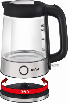 Чайник электрический Tefal KI750D30 1.7л. 2400Вт серебристый (корпус: стекло) - купить недорого с доставкой в интернет-магазине