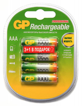 Аккумулятор GP 100AAAHC3/1 AAA NiMH 1000mAh (промо:3+1) (4шт) - купить недорого с доставкой в интернет-магазине