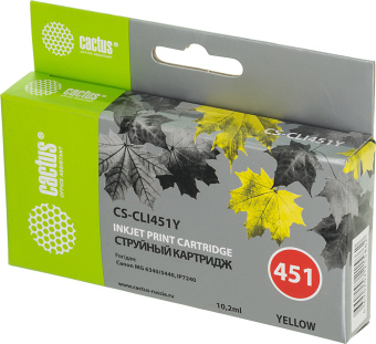 Картридж струйный Cactus CS-CLI451Y желтый (10.2мл) для Canon MG6340/5440/IP7240 - купить недорого с доставкой в интернет-магазине