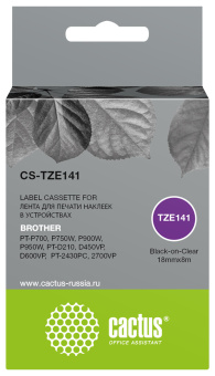 Картридж ленточный Cactus CS-TZE141 TZe-141 черный для Brother PT-P700, P750W, P900W, P950W, PT-D210, D450VP, D600VP, PT-2430PC, 2700VP - купить недорого с доставкой в интернет-магазине